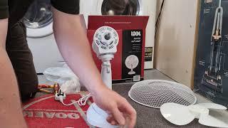 unpacking and assembly of a 12 inch desk top fan