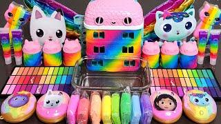 Rainbow Gabbys Dollhouse SlimeMixing MakeupPartsGlitter Into Slime. #ASMR#satisfying#slime