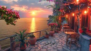 Summer in Greece Cafe  Idyllic Sunset on  Beach with Ocean Waves & Seagulls Sound  Nature Doctor