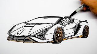 How to draw a car - Lamborghini Sian Roadster - Step by step