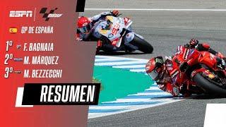 ¡EN UNA BATALLA ÉPICA CON MARC MÁRQUEZ PECCO BAGNAIA SE QUEDÓ CON EL GP DE ESPAÑA  RESUMEN