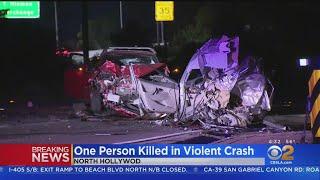 Woman killed after crash splits car in half on 101 Freeway in North Hollywood