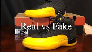 Air Jordan 12 University Goldblack and yellow Real vs Fake review and UV light test