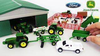 John Deere Toy Playset With Farm Animals Trucks & Metal Shed Unboxing  So Cool