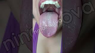 Wide and big tongue of cute teen