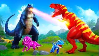 Godzilla x Trex at Jurassic Land Epic Battle of Trex vs Godzilla  Dinosaur Revolt Battles