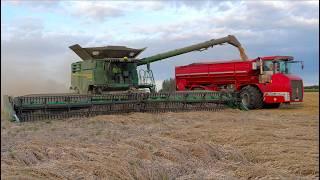 Wheat Harvest in the UK  John Deere X9 in Flat Crop w 45 ft  14m Flex Draper  Waldersey Farms