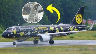 Borussia Dortmund Team Arrives at Bodensee Airport Eurowings A320 4K Waterspay Action Planespotting