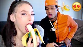 CASUALLY SUCKING A BANANA TO SEE HOW HE REACTS 