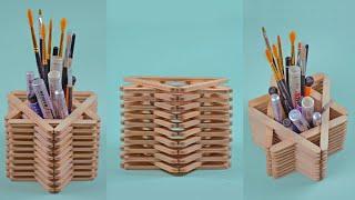 Ide kreatif - pencil holder ideas for school assignments from ice cream sticks