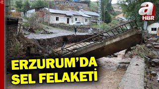 Erzurumda sel felaketi 15 ev ve birçok ahır yıkıldı  A Haber