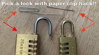 How to pick a combination lock with a paper clip  sewing needle life hack