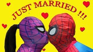 SPIDERMAN JUST MARRIED vs PINK SPIDERGIRL In Real Life Superhero Movie FUN IRL