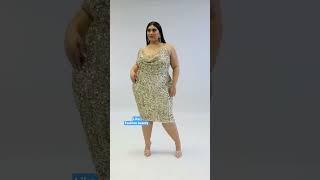 Glamorous  models lifestyle curvy woman in Sanes skirt set style. plus size fashion beauty.