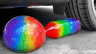 Experiment Car vs Orbeez Balloon Juice eggs M&M Candy asmr Crushing crunchy & soft things by car