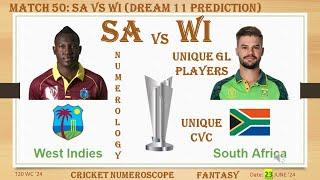 WI vs SA Dream11  Numerology Prediction WI vs SA  WI vs SA Match 50  T20WC24