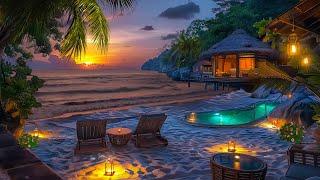 Glow Sunset on Beach  Soothing Ocean Sounds At An Idyllic Beach Waves And Fire ASMR & Relaxation