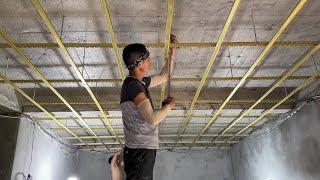 Techniques Construction Install Ceiling Plaster For Living Room _ Building House Step By Step