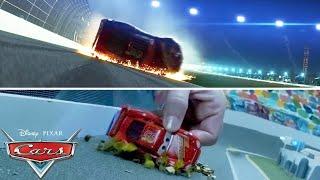 Lightning McQueens Crash Scene  SIDE BY SIDE VIDEO  Pixar Cars