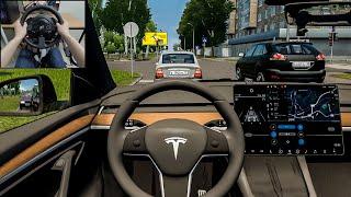 City Car Driving - Tesla Model Y Steering wheel gameplay