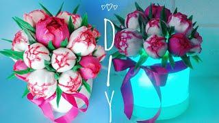 DIY lamp with peony flowers from Isolon or foamiran how to make a peony from Foamiran DIY gifts