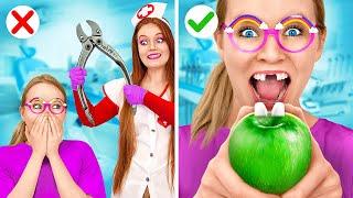 BAD DOCTOR vs. GOOD DOCTOR AT HOSPITAL  Smart Tricks Sneaking Food by 123 GO SCHOOL