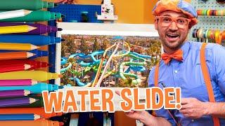 How To Draw A Water Slide + Blippi Visits a Water Park  Blippi Draws  Arts and Crafts For Toddlers