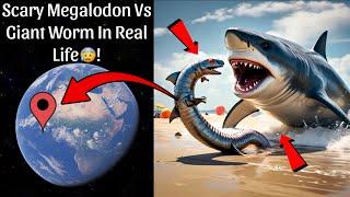 MEGALODON Vs GIANT WORM on Google Earth