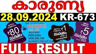 KERALA LOTTERY KARUNYA KR-673  LIVE LOTTERY RESULT TODAY 28092024  KERALA LOTTERY LIVE RESULT