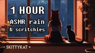 1 Hour Cozy Rain ASMR with many triggers  TASCAM ear brushies deep scritchies finger flutters