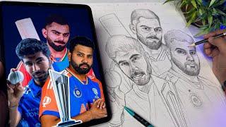 Draw With me - Team India Drawing  Virat Rohit Bhumrah Drawing  