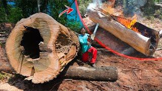 100 Yr Old Tree To Boat Build Part 1 - carving and burning