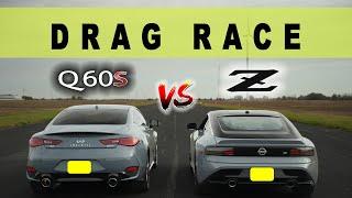 2023 Nissan Z vs Inifiniti Q60 RS family feud Drag and Roll Race.