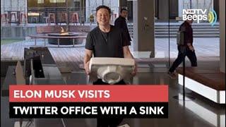 Watch Elon Musk Now Chief Twit Visits Twitter Office With A Sink