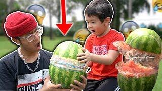 WATERMELON vs 500 RUBBER BANDS **funny challenge w lil brother**