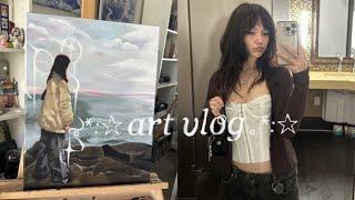 art vlog  school & painting in the studio +_+