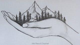 How to Draw Mountain Landscape Scenery in hand Step by Step  Hihi Pencil