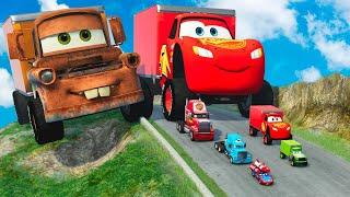 Big & Small Lightning McQueen vs BIG TOW MATER and Small Pixar Cars vs DOWN OF DEATH in BeamNG.Drive