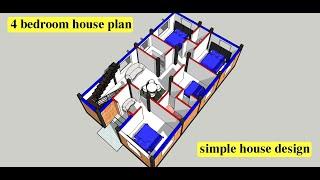 modern 4 bedroom house plan design II 4 kamra ghar ka naksha kaise banaye II 28x46 home ka chitra