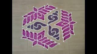 LOTUS RANGOLI  WITH 15 DOTSMuggulu rangoli with dotsSangu kolam designsFlower rangoliRangoli art