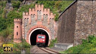 Rhine Valley - rail traffic - Historic rail tunnels jumping railroad crossings scenic towns 4K