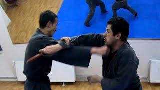 Tantojutsu training in dojo techniques with wooden knife - Ninjutsu Club Bujinkan Belgrade