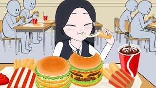 시험 1등 햄버거 먹방 치즈버거 & 새우버거  Cheese burger & Shrimp burger Mukbang  Animation ASMR