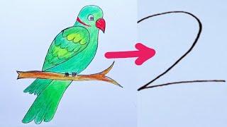 How to Draw a Parrot From 2 Number  Easy Parrot Drawing Step By Step  parrot drawing easy