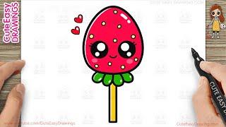 How to Draw a Cute Strawberry Lollipop - Easy Step by Step for Kids and Toddlers