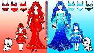 Paper Dolls Dress Up - Red and Blue Hot vs Cold Unicorns Dresses Handmade - Barbie Story & Crafts