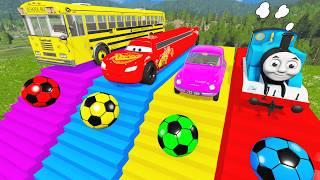 Funny Cars Long Cars Monster Truck Thomas Train and Mcqueen with Flatbed Trailer Truck Rescue Bus