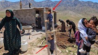 The effort and cooperation of Zahras nomadic family in the mountains in building a house