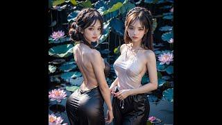 GALAXY AI 4K  Beautiful Maiden in Lotus pond  AI Art  Lookbook