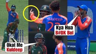 Virat Kohli roaring from boundary when Kuldeep Yadav show finger to Tanzid Hasan Ind vs Ban WC T20